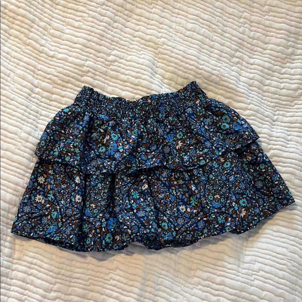 Floral Ruffle Skirt in Blue and Black